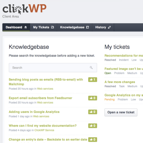 Client Area Dashboard
