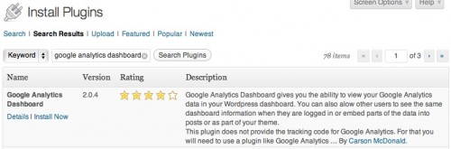 Install the Google Analytics Dashboard plugin