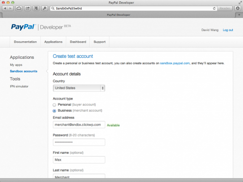 Create test account