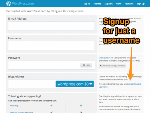 Signup for a WordPress.com username