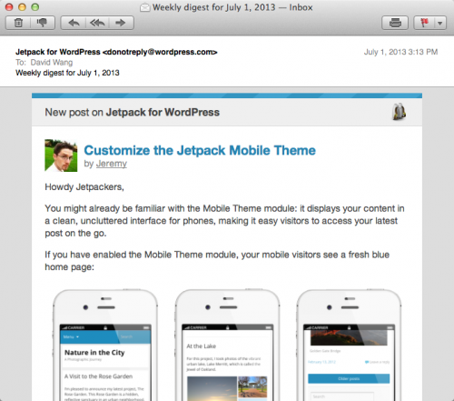 Jetpack sends your readers emails of new posts
