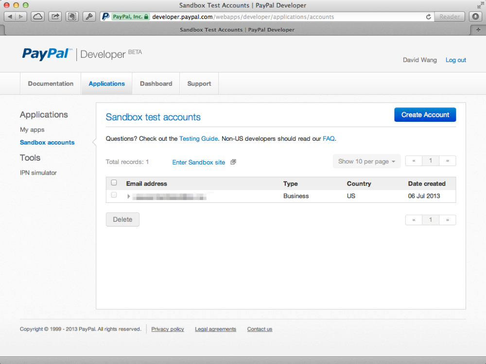 Login to PayPal Developer website
