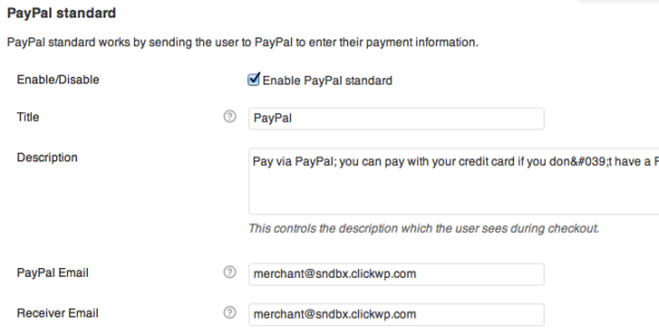 WooCommerce PayPal settings