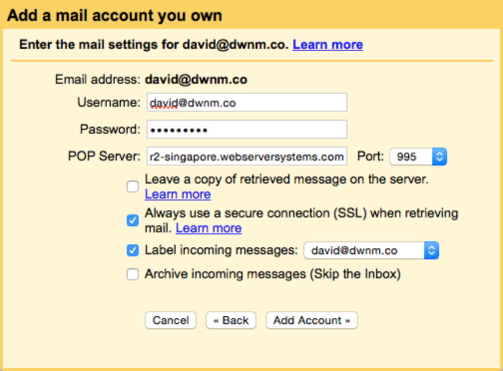 powerlink email settings for gmail