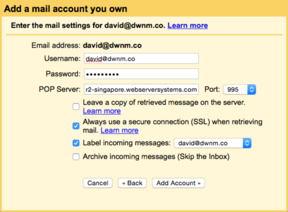 email settings for gmail accounts