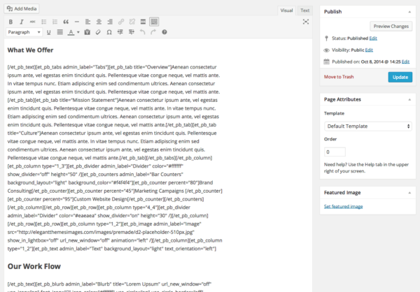This is an example of what you'll get after switching away from a theme with shortcodes-based page editor