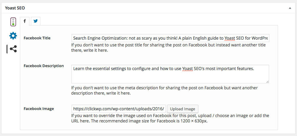Social optimization with Yoast SEO - click for larger version