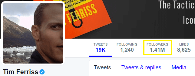 A screenshot of Tim Ferriss' profile on Twitter.