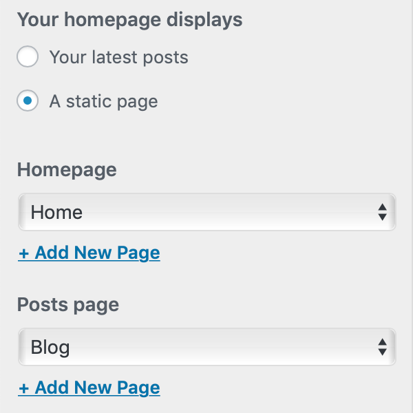 Reading Settings - Homepage displays static page