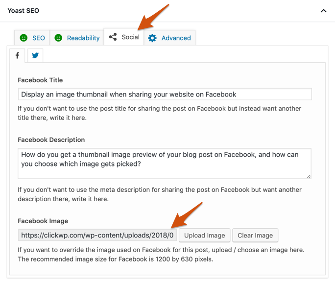 Set a Facebook link thumbnail image with Yoast SEO