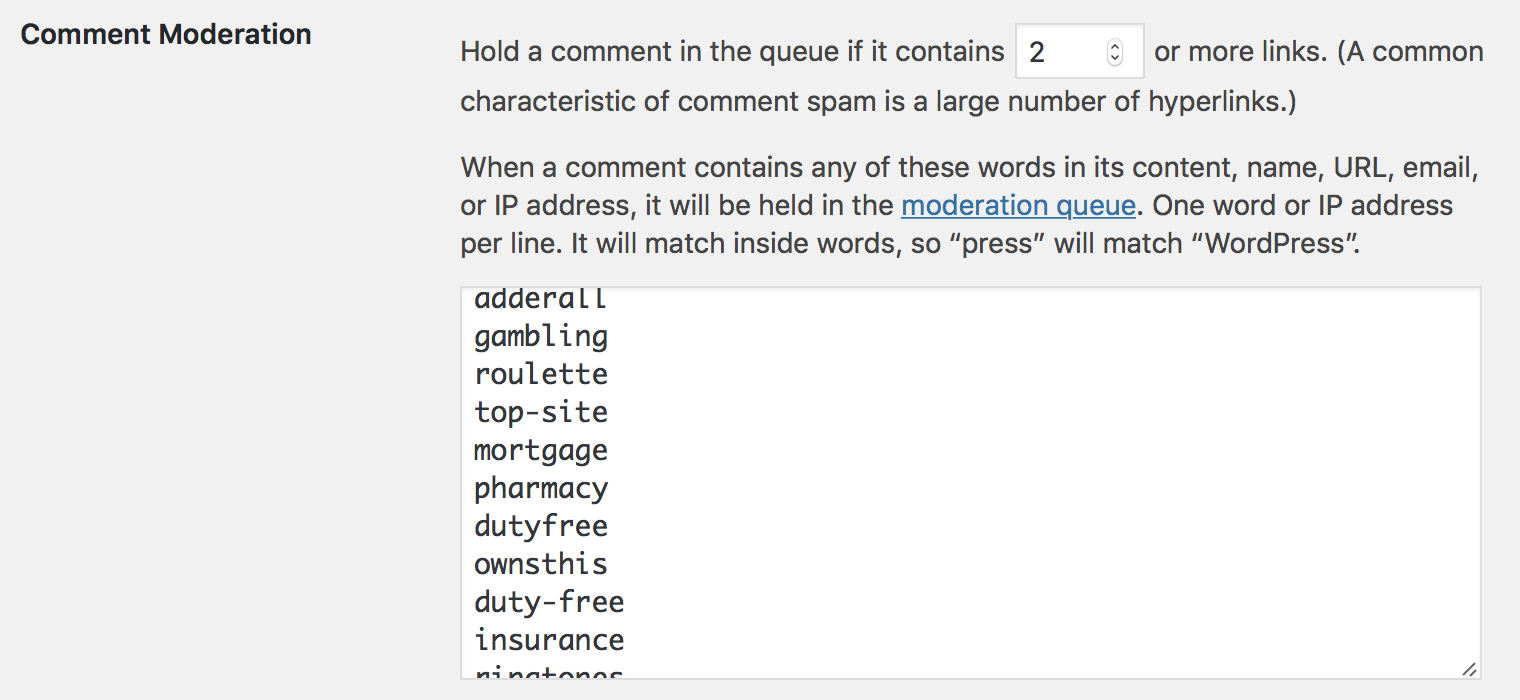 Discussion Settings – Comment Moderation