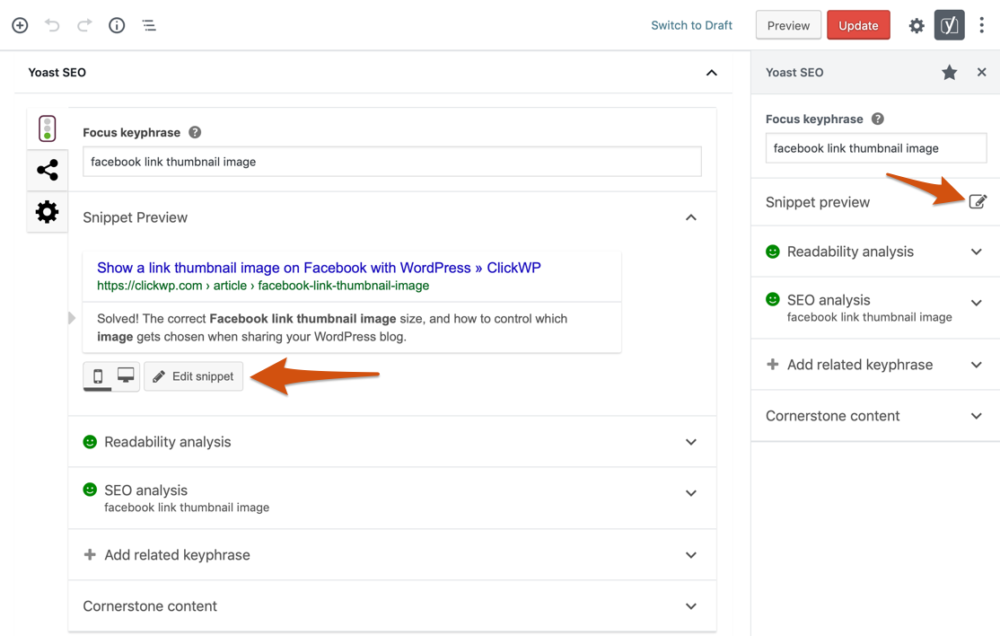 Where to edit your SEO title and descriptions with Yoast SEO