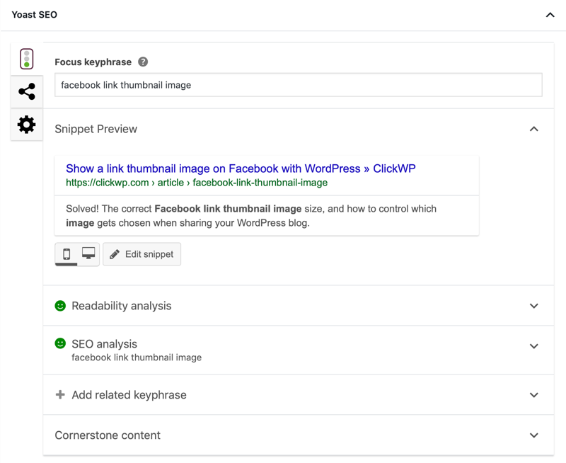 Yoast SEO optimized snippet