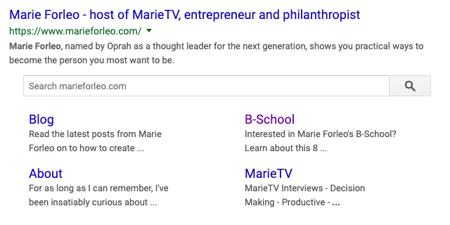 Google search result with sitelinks