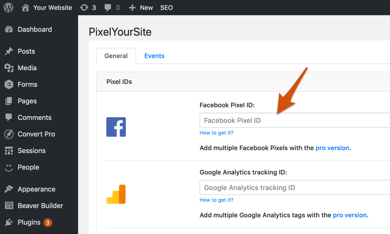 PixelYourSite settings